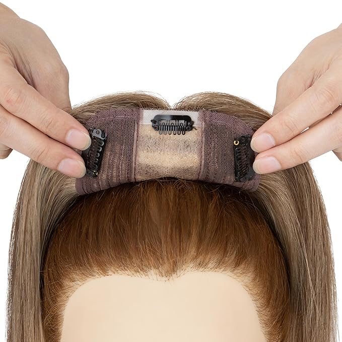 Rich Choices Hair Toppers for Women Real Human Hair 100% Human Remy Toppers NO Bangs with Thinning on Top Clip in Hairpiece 4"x4.7"Lace Base 16 Inch #4P27 Medium Brown Highlights Dark Blonde