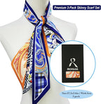 Skinny Scarf 3 Pack for Women – Bag Scarf, Silk Hair Scarves (Original Prints, Premium Twill, 3 Designs)