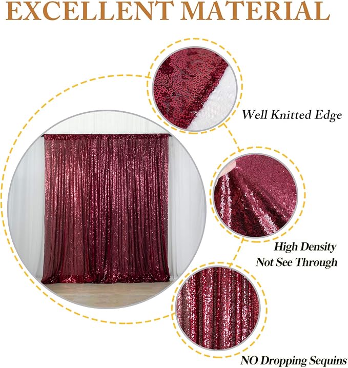 ShinyBeauty Burgundy Sequin Sparkling Backdrop 10x10FT | Photographic Glitter - Image 4