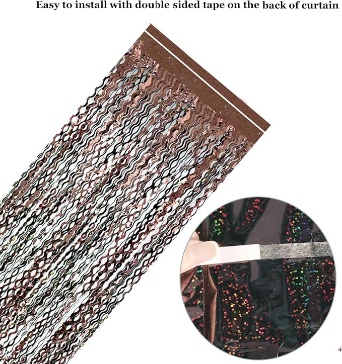 4Pcs Brown Metallic Wavy Tinsel Curtains - Image 6