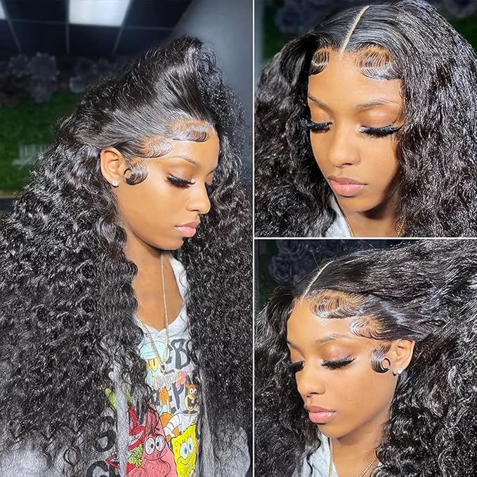 250 density Deep Wave Lace Front Wigs Human Hair Glueless Wig HD Lace Front Wigs Pre Plucked with Baby Hair for Women 13x6 Deep Curly Frontal Wigs Human Hair (20 Inch