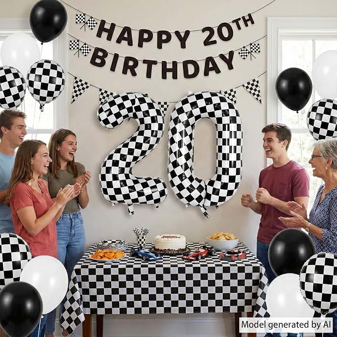 40 Inch Checkered Number 0 Balloon, Large Foil Black and White Number Balloons - Image 6