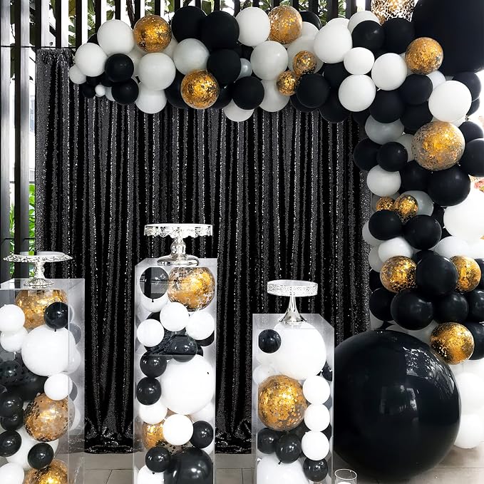 Black Sequin Backdrop Curtains 4 Pcs 2ftx8ft Glitter Shimmer Fabric | Sparkly - Image 4