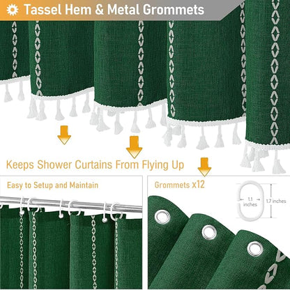 72x84 Long Farmhouse Linen Heavy Duty Shower Curtain, Emerald Green | Tall Size - Image 5