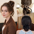 3 Pack Matte Satin Ruffled Hair Claw Clips, Pleated Scrunchie Ponytail Holder for Women, Non-Slip Bun Cuff Clamp, French Style Elegant Hair Accessories (Black, Brown, Khaki)
