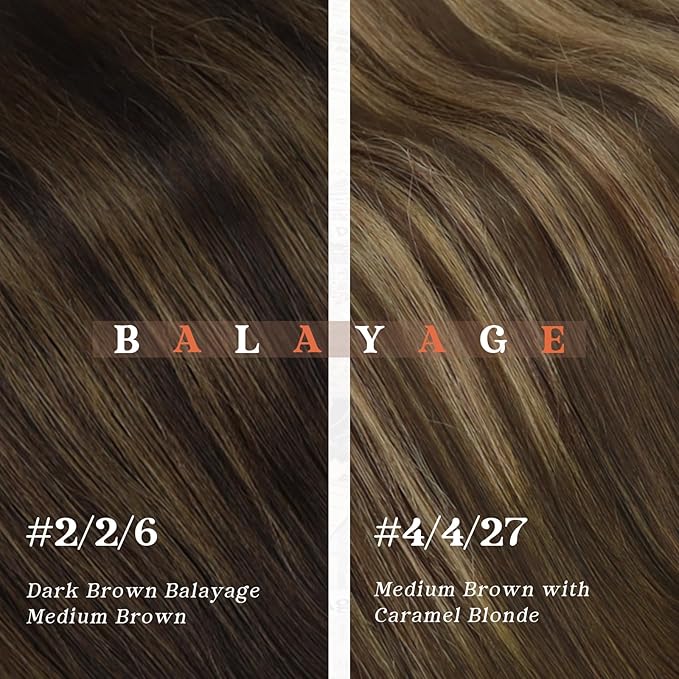 Ve Sunny Clip in Hair Extensions Dark Brown Balayage Medium Brown Remy Hair Extensions Real Human Hair for Women Thickness 16inch 100g 7pcs