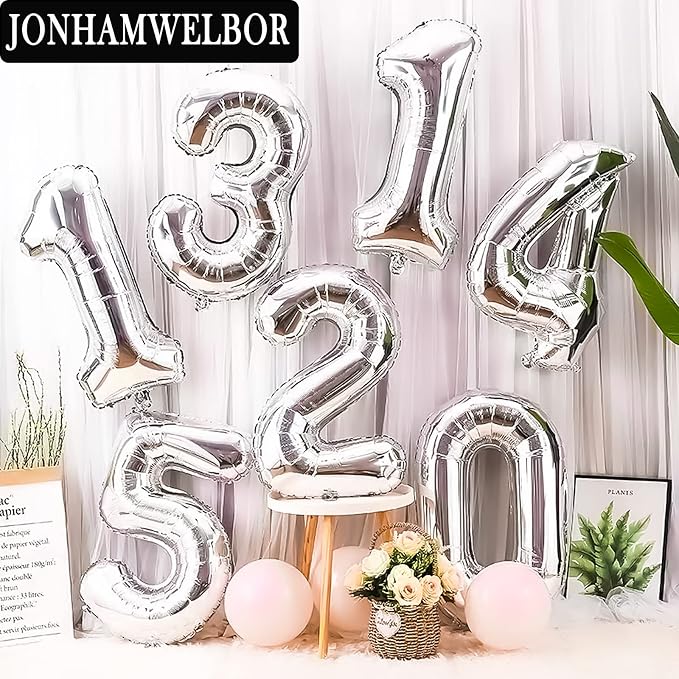 Jonhamwelbor 25 Number Balloons Silver Giant Jumbo Big Large Foil Mylar Number - Image 4