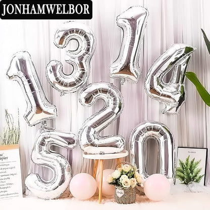 Jonhamwelbor 25 Number Balloons Silver Giant Jumbo Big Large Foil Mylar Number - Image 4