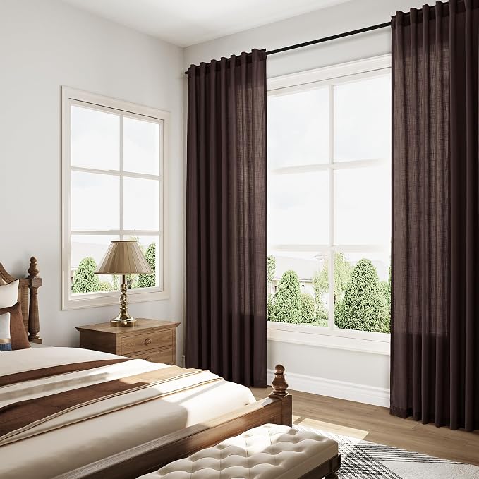 Coffee Brown Linen Curtains 63 Inches Long - Image 7