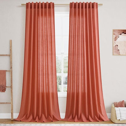 Coral Linen Curtains 108 Inches Long 2 Panels Set Back Tab Loop Pocket Light by Nanspring