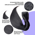 Seamless Clip in Hair Extensions Real Human Hair Straight Remy Human Hair Clip in Extensions for Women, Natural Soft Silk Human Hair PU Thin Weft 8Pcs 120g 16inch #1B Natural Black