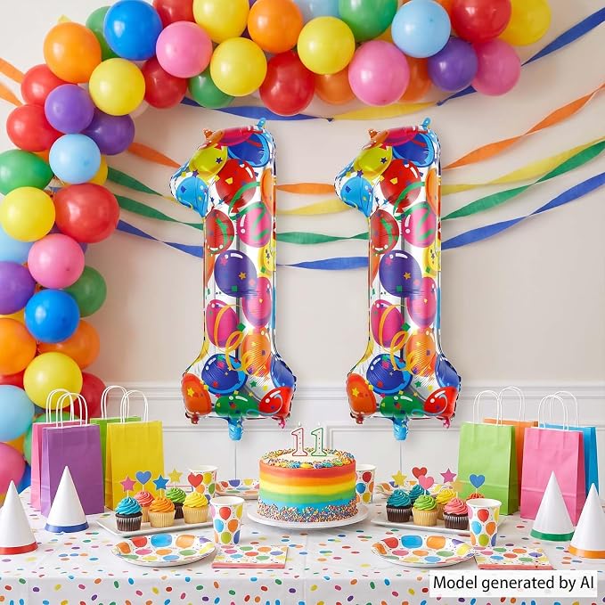 40 Inch Rainbow Balloon Number 11 Balloons, Large 11th Birthday Decorations | - Image 3
