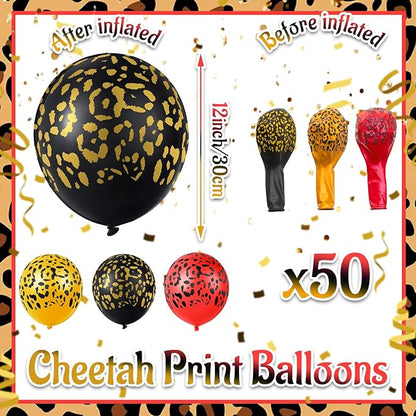 Gejoy 50 Pcs Cheetah Balloons Gold Black Red Leopard Print Balloons 12 Inch - Image 2