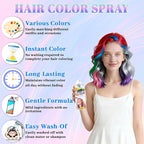 6 PCS Red&Blue&Purple&Pink&Silver&Green Temporary Hair Color Spray,Non-Stick Hairspray for Kids Girls Women Men,One-day Washable Hair Dye Spray for Party Halloween Cosplay DIY Christmas.