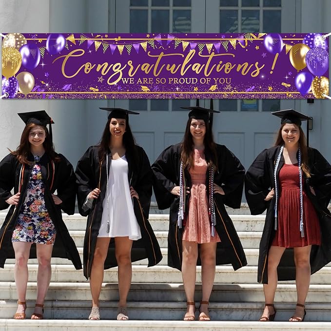 Graduation Decoration Banner Purple and Gold Graduation 2026 Banner Sign Gold - Image 4