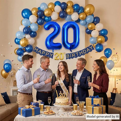 Navy Blue Number 20 Balloon 40 Inch, Shiny Metallic Numeral Party Supplies | - Image 7