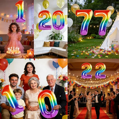 40 Inch Number 77 Balloons for 77th Birthday Party Decorations, 0-100 Rainbow - Image 7