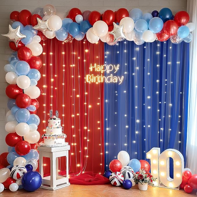 10x10ft Royal Blue Red Tulle Backdrop Curtain - Image 3