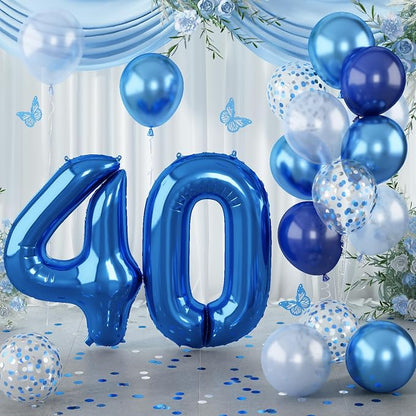 Large Foil Number 40 Balloons, Big Light Navy Blue 40 Helium Balloon by Lingqiang