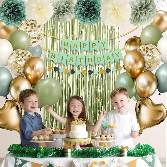 Sage Green Happy Birthday Party Decorations - Image 3
