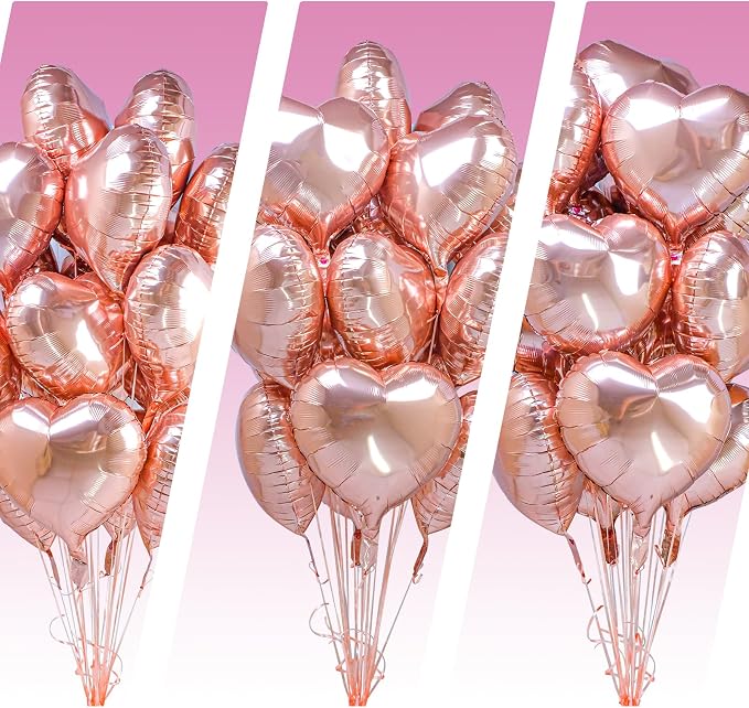 30 Pcs 18 Inch Rose Gold Heart Foil Mylar Helium Balloons - Image 5