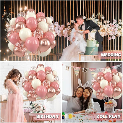 Paready Dusty Pink Balloons, 12 Inch Metallic Confetti Rose Gold Balloons Helium - Image 4