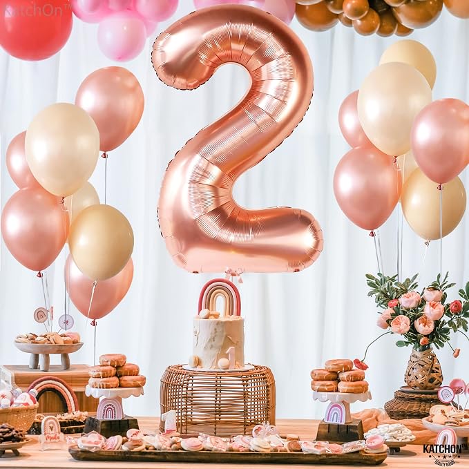KatchOn Rose Gold Number 2 Balloon 40 Inch | Mylar Rose Gold 2 Balloon - Image 3