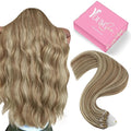 YoungSee Micro Bead Hair Extensions Highlight Microlink Hair Extensions Human Hair Light Brown Highlight Blonde Microbead Hair Extension 14In 50s 50g Beaded Hair Extension Soft for Short Hair