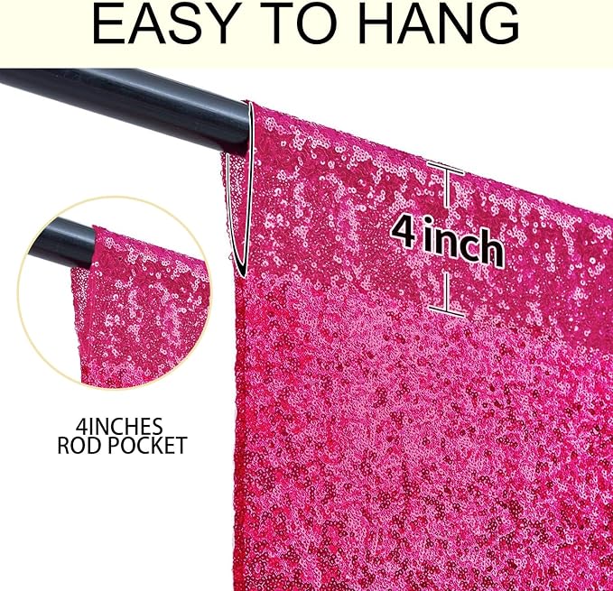 2×8FT-4PCS Fuchsia Sequin Backdrop Curtains Panels, Photography Backdrop - Image 5