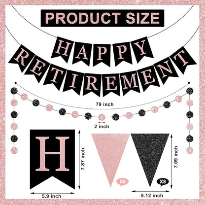 Happy Retirement Banner Rose Gold and Black Retirement Banner Glittery Pennant - Image 2