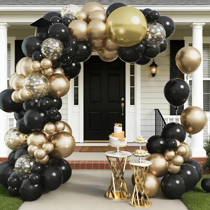 Black and Gold Balloons Garland Arch Kit, 18 12 10 5 Inch Black Metallic Gold - Image 6