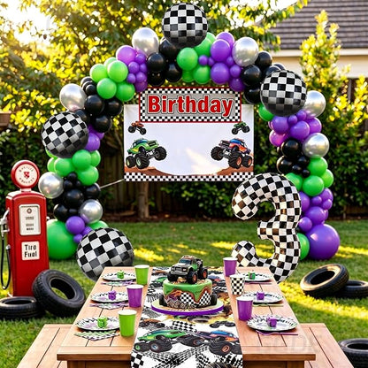 Monster Truck Birthday Party Theme 40 Inch Checkered Number Balloon 3 | - Image 3