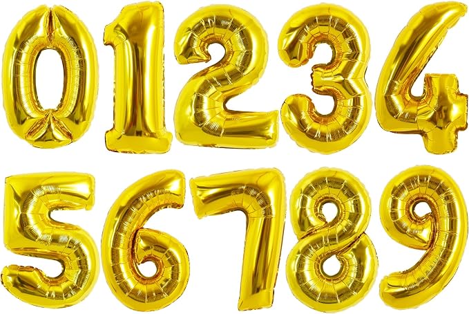 TONIFUL Number Balloon 16 Inch 10 Pcs Fat Gold 0-9 Birthday Number Balloons | by TONIFUL