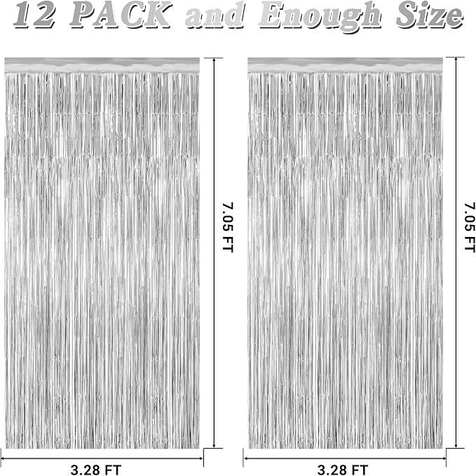 12 Pack Silver Backdrop. 3.28 FT x 7.05 FT Birthday Decorations, Metallic - Image 2