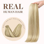 GOO GOO Clip in Hair Extensions Real Human Hair, Remy Human Hair Extensions Clip ins for Women, Natural Human Hair, 24inch 220g 9Pcs, #16/22 Light Blonde Highlighted Golden Blonde