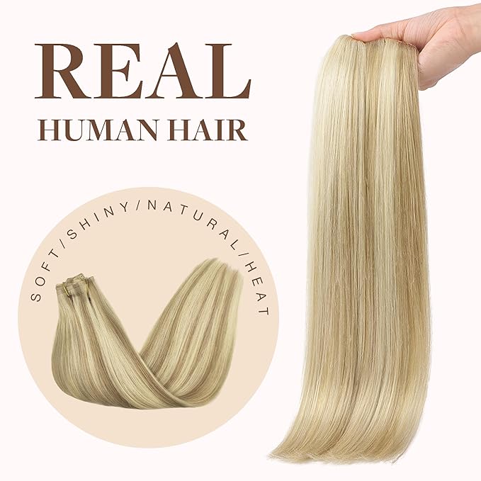GOO GOO Clip in Hair Extensions Real Human Hair, Remy Human Hair Extensions Clip ins for Women, Natural Human Hair, 22inch 200g 9Pcs, #16/22 Light Blonde Highlighted Golden Blonde