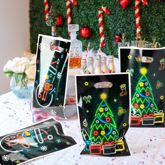 ANGOLIO 50Pcs Christmas Glow in the Dark Favors Bags Print Christmas Tree - Image 4