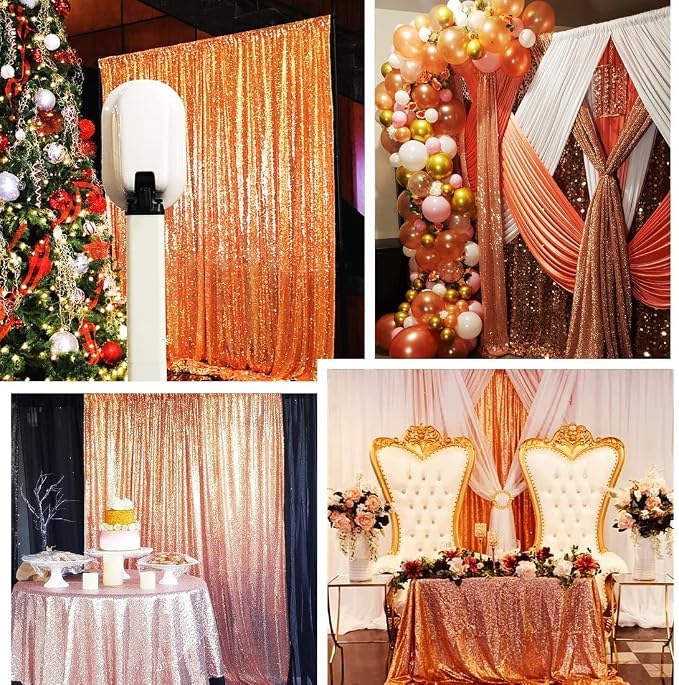 Poise3EHome Rose Gold Sequin Backdrop, 8FT x 10FT Sequin Photography Backdrop - Image 2