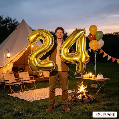 40 Inch Gold 24 Balloon Numbers, 24th Birthday Party Decorations | Large Self - Image 2