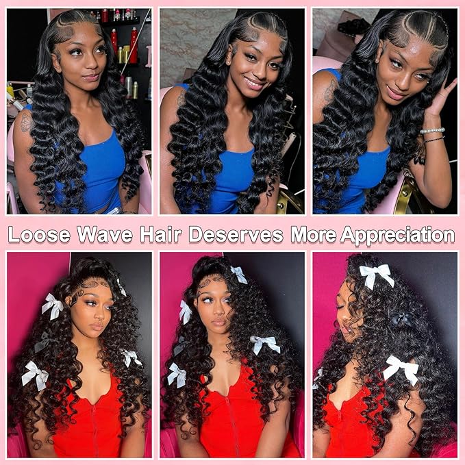 13x6 Loose Wave HD Lace Front Wigs Human Hair 200 Density 26 Inch 100% Real Human Hair 15A Loose Deep Wave Wig Human Hair Pre Plucked, No Synthetic Blend No Tangle No Shedding Triple Lifespan 3X