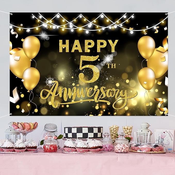 WeBenison Happy 5th Anniversary Backdrop 5th Wedding Anniversary Photography - Image 7