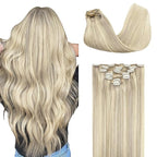 GOO GOO Clip in Hair Extensions Real Human Hair, Remy Human Hair Extensions Clip ins for Women, Natural Human Hair, 18inch 120g 7Pcs, 17A/60A Ash Blonde Highlighted Platinum Blonde