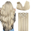 GOO GOO Clip in Hair Extensions Real Human Hair, Remy Human Hair Extensions Clip ins for Women, Natural Human Hair, 26inch 180g 7Pcs, #17A/60A Ash Blonde Highlighted Platinum Blonde