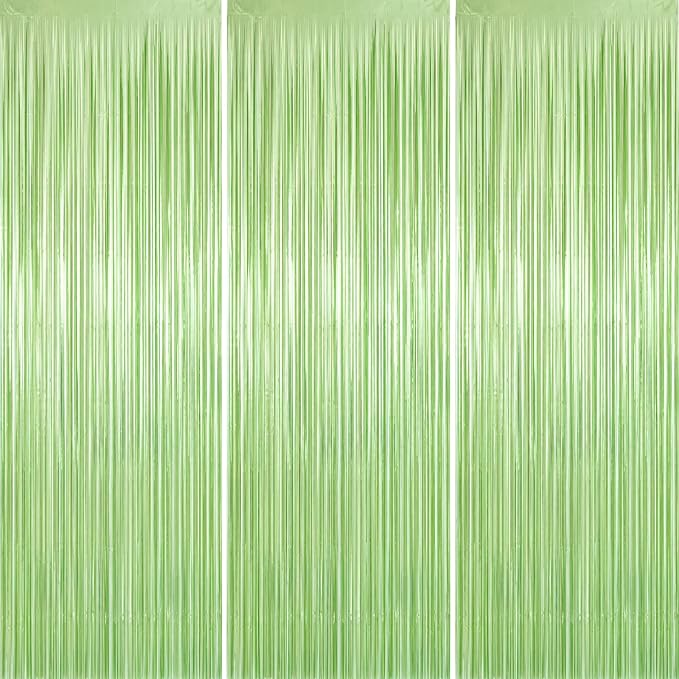 jijAcraft Sage Green Tinsel Foil Fringe Curtain, 3 Pack 3.2x6.5 Feet Mint Green by jijAcraft