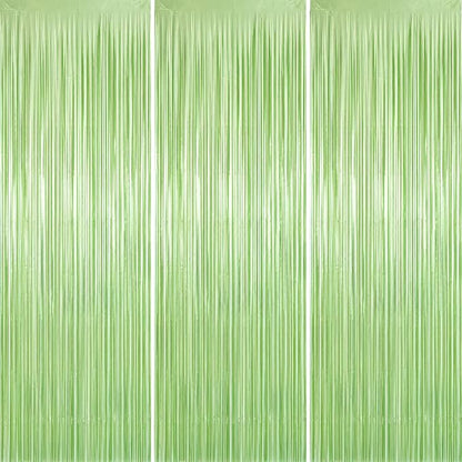 jijAcraft Sage Green Tinsel Foil Fringe Curtain, 3 Pack 3.2x6.5 Feet Mint Green by jijAcraft
