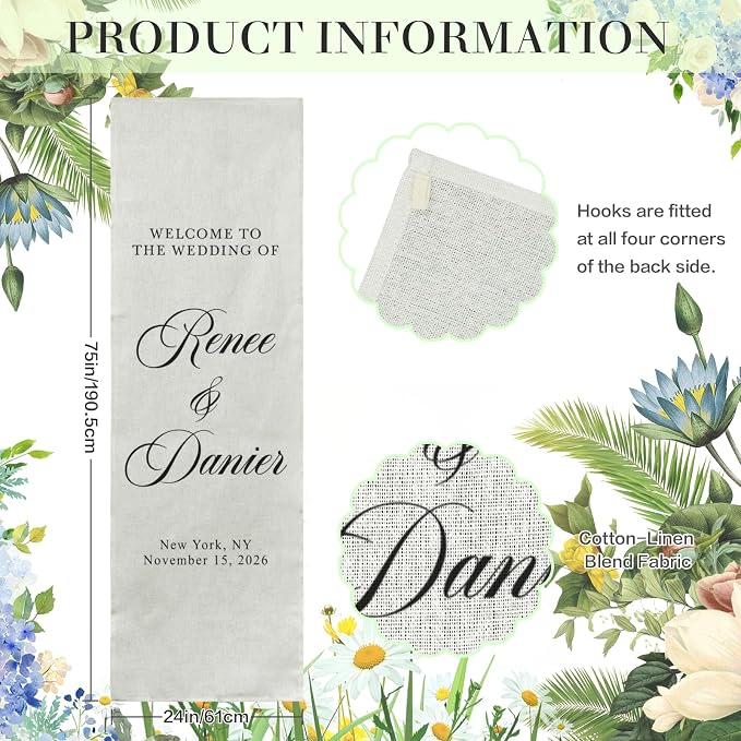 Custom Fabric Wedding Welcome Sign, Personalized Soft Cotton Linen Wedding Sign - Image 5