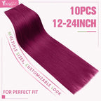 YoungSee Tape in Hair Extensions Magenta Tape in Extensions Human Hair Invisible Tapes Hair Extension Pinkish Red Tapeins Human-Hair Extension Short for Special Occasions 10Pcs 25G