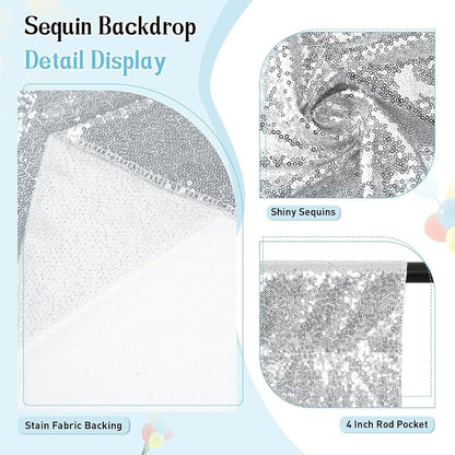 SquarePie 8x10ft Silver Sequin Backdrop, High Density Non-Transparent Glitter - Image 4