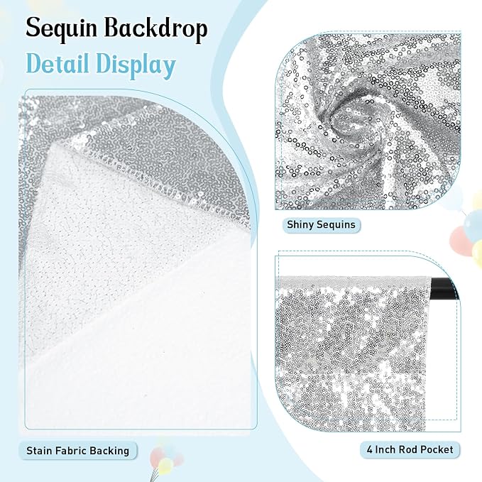 SquarePie 20x10ft Silver Sequin Backdrop, High Density Non-Transparent Glitter - Image 4