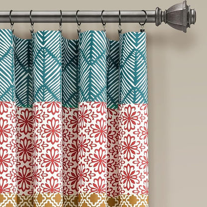 Lush Decor Bohemian Stripe Window Curtain Panels, Pair 52" W x 63" L Turquoise - Image 2